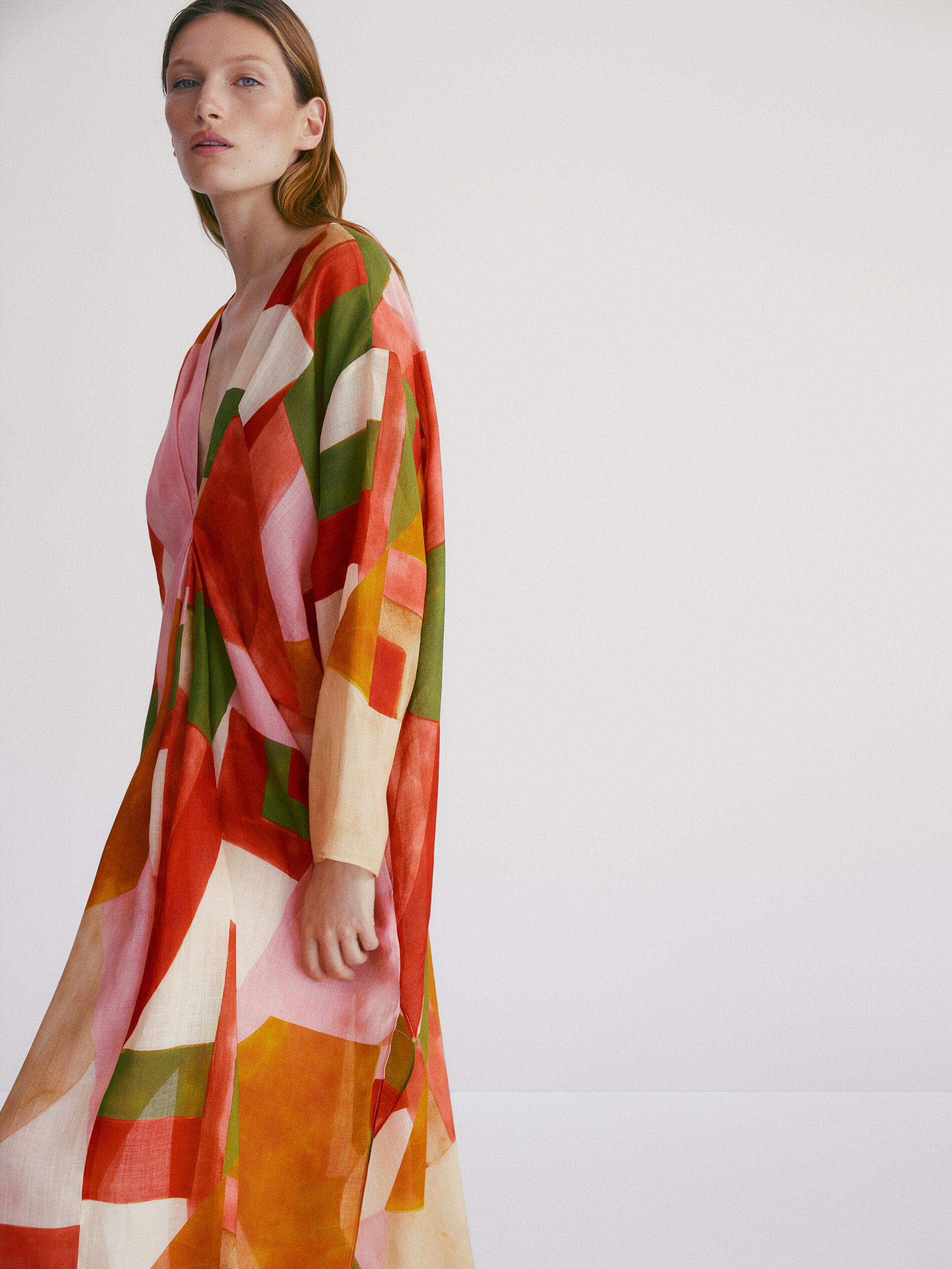 Massimo Dutti Long Multicoloured Ramie Mosaic Dress - Big Apple Buddy
