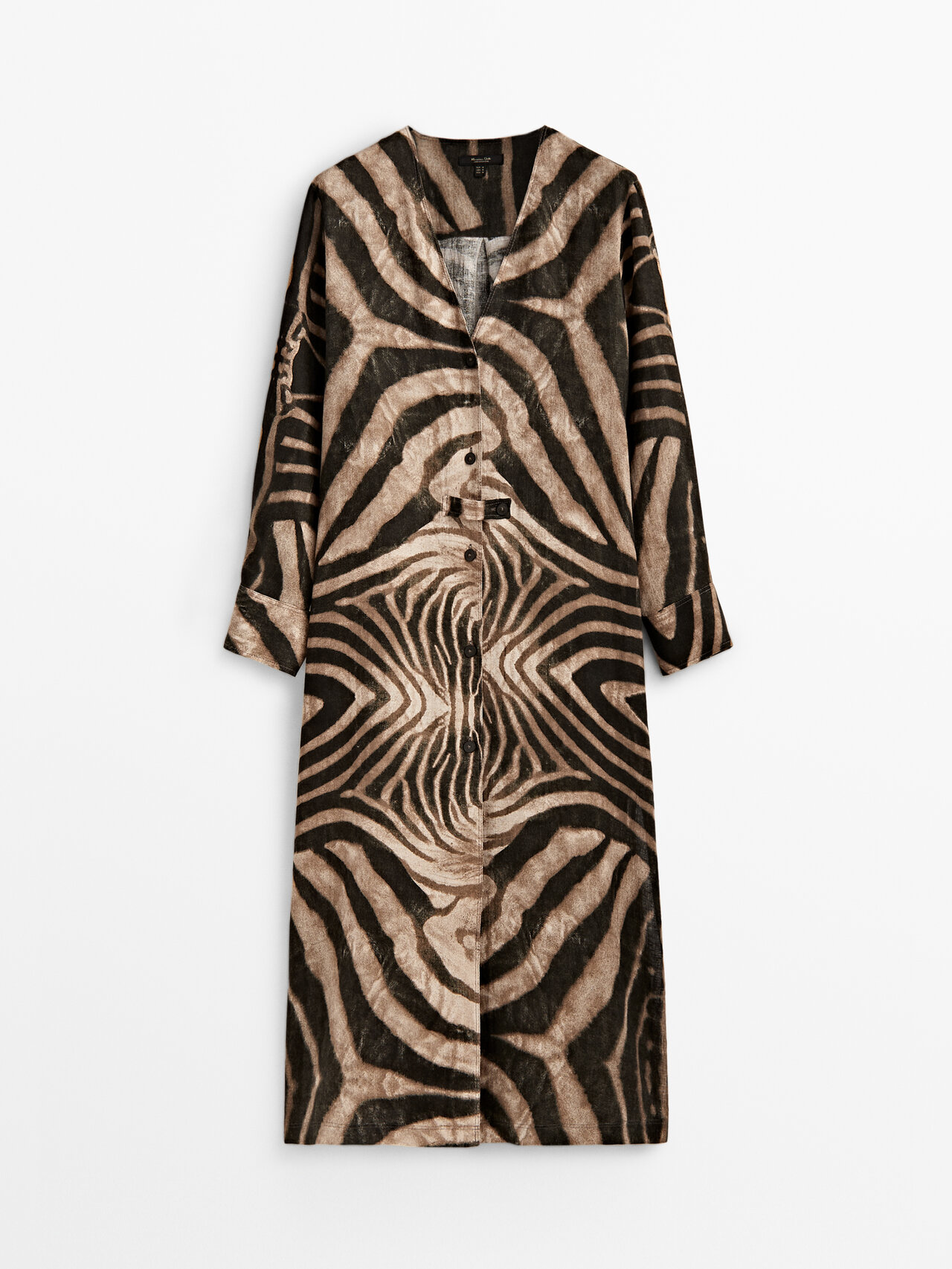 Massimo Dutti 100% Linen Zebra Print Dress In Brown