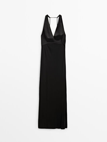 Moda Vestidos Vestidos de un hombro Massimo Dutti Vestido de un hombro negro look efecto mojado 