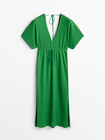 Ajurlu kısa kollu yeşil elbise