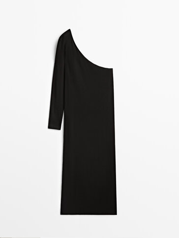 Schwarzes Kleid mit asymmetrischem Ausschnitt