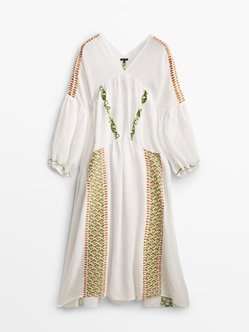 Embroidered oversized linen dress