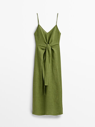 Linen dress with front bow