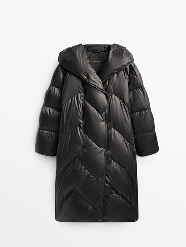 Long crossover down jacket