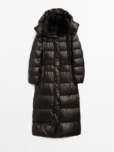 Down puffer jacket with lambskin detail