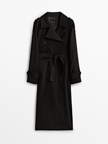 מעיל טרנץ' עם חגורה בצבע שחור