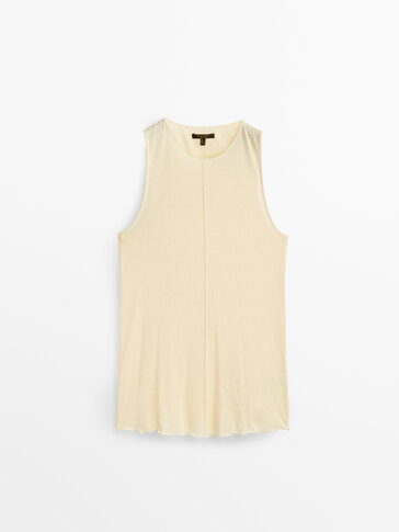 Sleeveless T-shirt with central seam detail