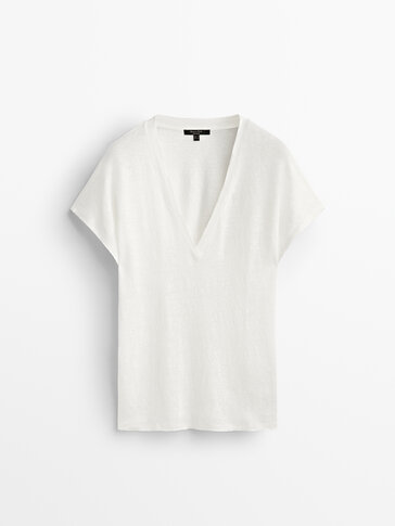100% linen v-neck t-shirt - Massimo 