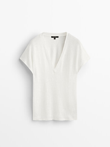 Camiseta cuello pico 100% lino