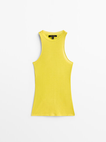 Massimo Dutti - Women - Sleeveless Ribbed Top - Yellow - 12