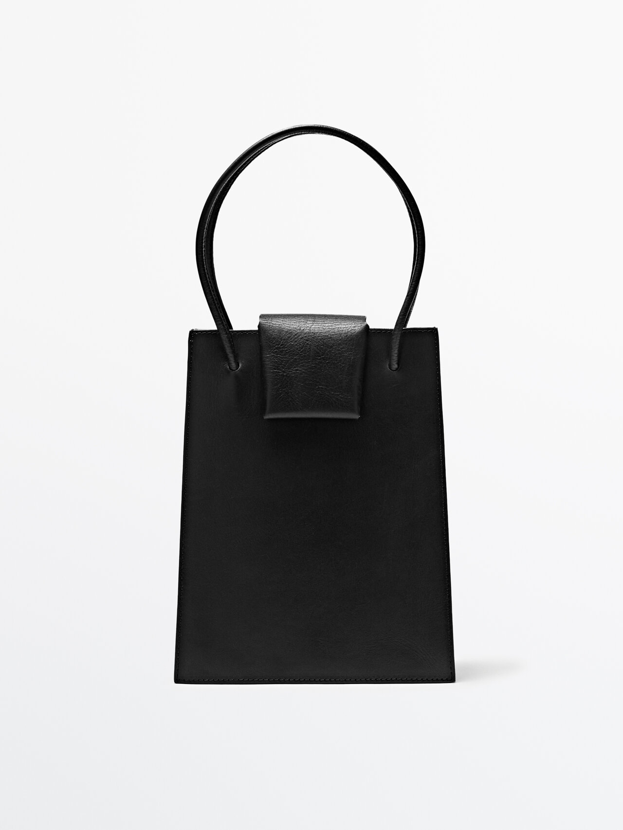 Massimo Dutti Nappa Leather Mini Tote Bag In Black | ModeSens