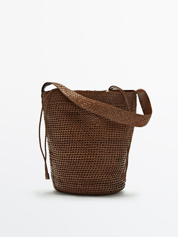 Плетена чанта с дръжка за рамо + ленена вътрешна чантичка (голяма)