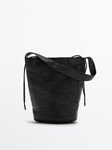 Woven shoulder bag + linen inner bag (large)