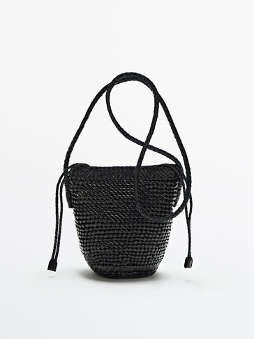 Плетена чанта с дълга дръжка + плетена вътрешна чантичка (малка)