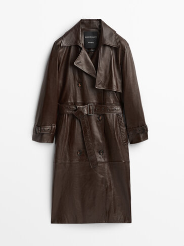 Leather trench jacket with lapel collar -Studio