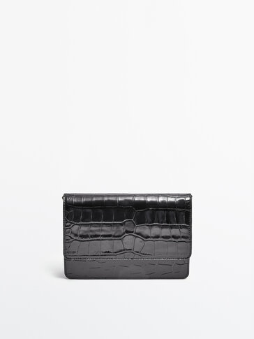 Skórzana torebka z wytłaczanym efektem skóry krokodyla − Studio
