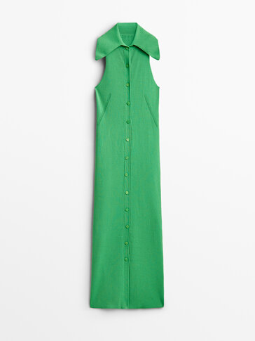 Green polo collar neck dress -Studio