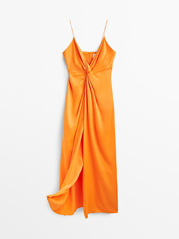 Orange V-neck dress -Studio