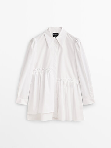 Poplin oversized blouse with gathered detail - Studio