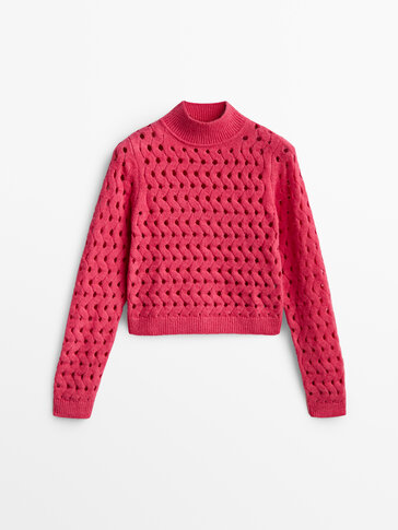 Mode Sweaters Grof gebreide truien Massimo Dutti Grof gebreide trui lila Webpatroon elegant 