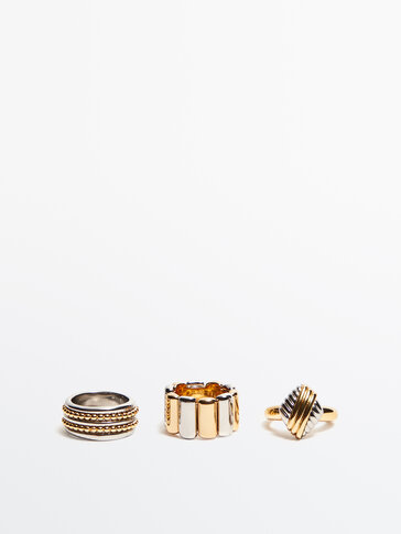Komplet 3 kontrastowych pierścionków − Studio