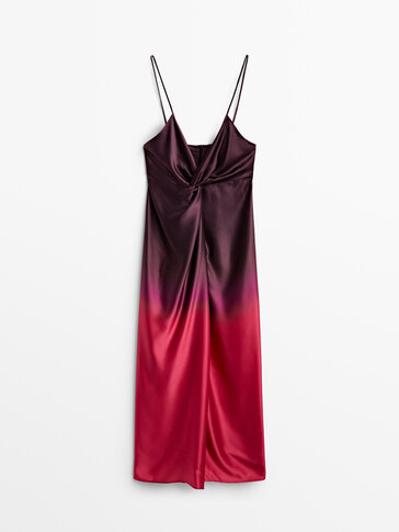 Kolorowa cieniowana sukienka z satyny − Studio