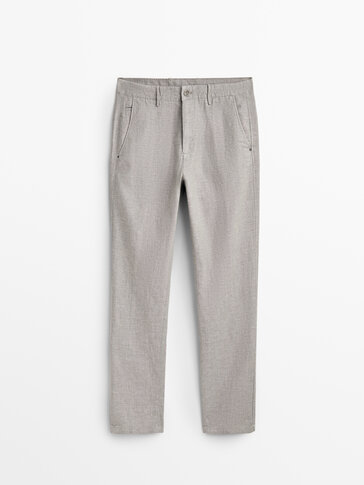 Pantalón chino algodón lino tapered fit