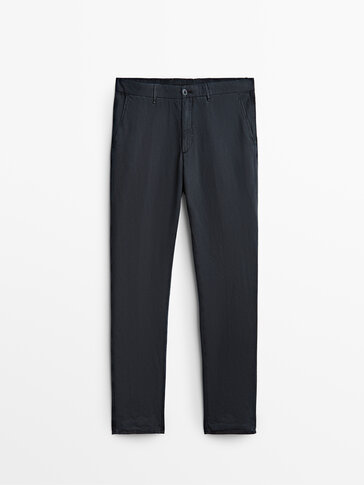 Slim fit linen/cotton chino trousers