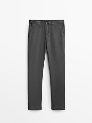 Slim fit linen/cotton chino trousers
