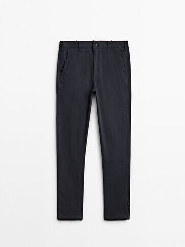 Tapered fit cotton chino trousers
