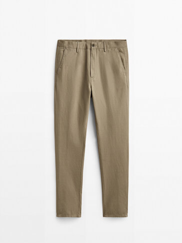 Pantalon chino en coton et lin tapered fit