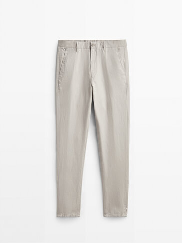 Cotton and linen tapered fit chinos