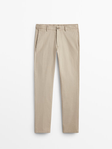 Ice-thread cotton dyed chino trousers