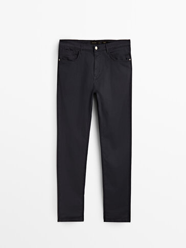 Spodnie w jeansowym stylu o kroju slim, z diagonalu o drobnym splocie