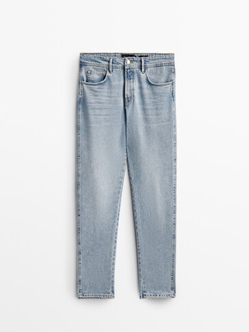 Зауженные джинсы из ткани с эффектом потертости