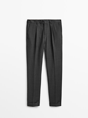 Grey wool micro knit suit trousers