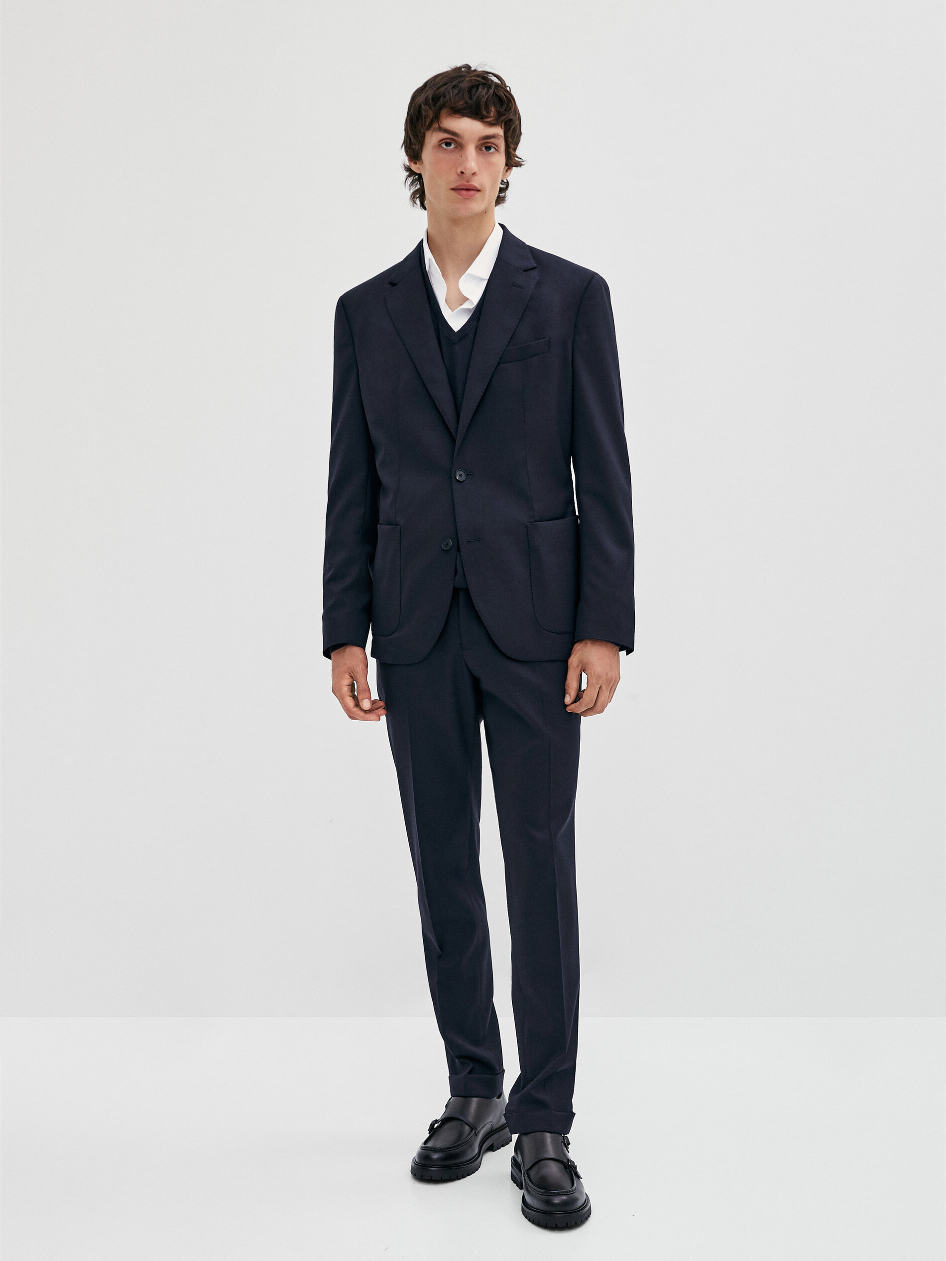 Massimo Dutti Blue Micro Textured Wool Suit Trousers - Big Apple Buddy