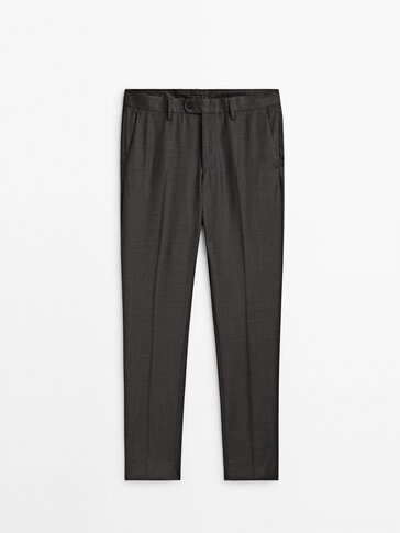 Grey textured wool suit trousers