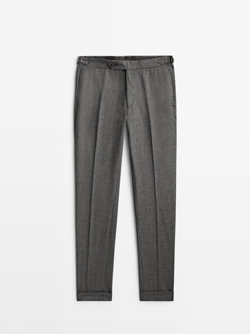Sivé vlnené oblekové nohavice z flanelu