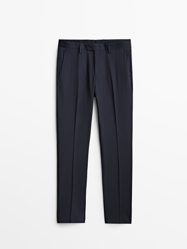 Blue wool pinstriped suit trousers