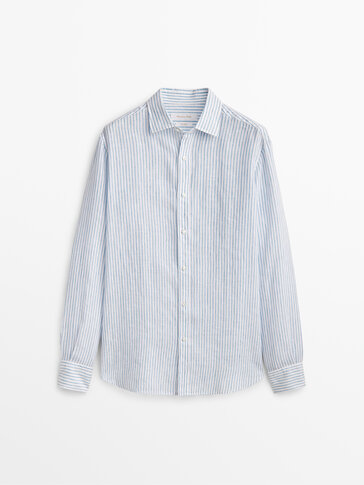 Regular fit striped 100% linen shirt