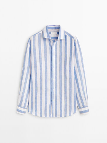 Slim fit striped 100% linen shirt - Massimo Dutti United States of 
