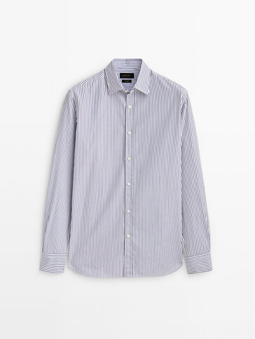 Regular-fit katoenen gestreepte blouse