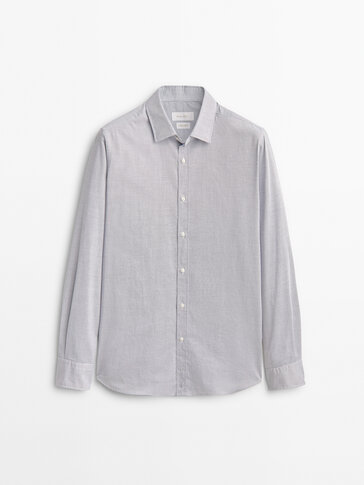 Slim-fit check texture Oxford shirt