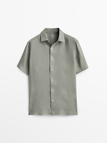 Camisa lino manga corta regular fit