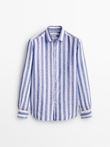 Slim-fit wide-striped linen shirt