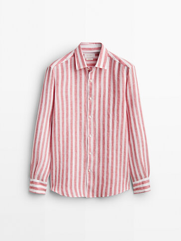 Slim-fit wide-striped linen shirt