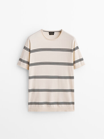 Double-striped knit cotton T-shirt