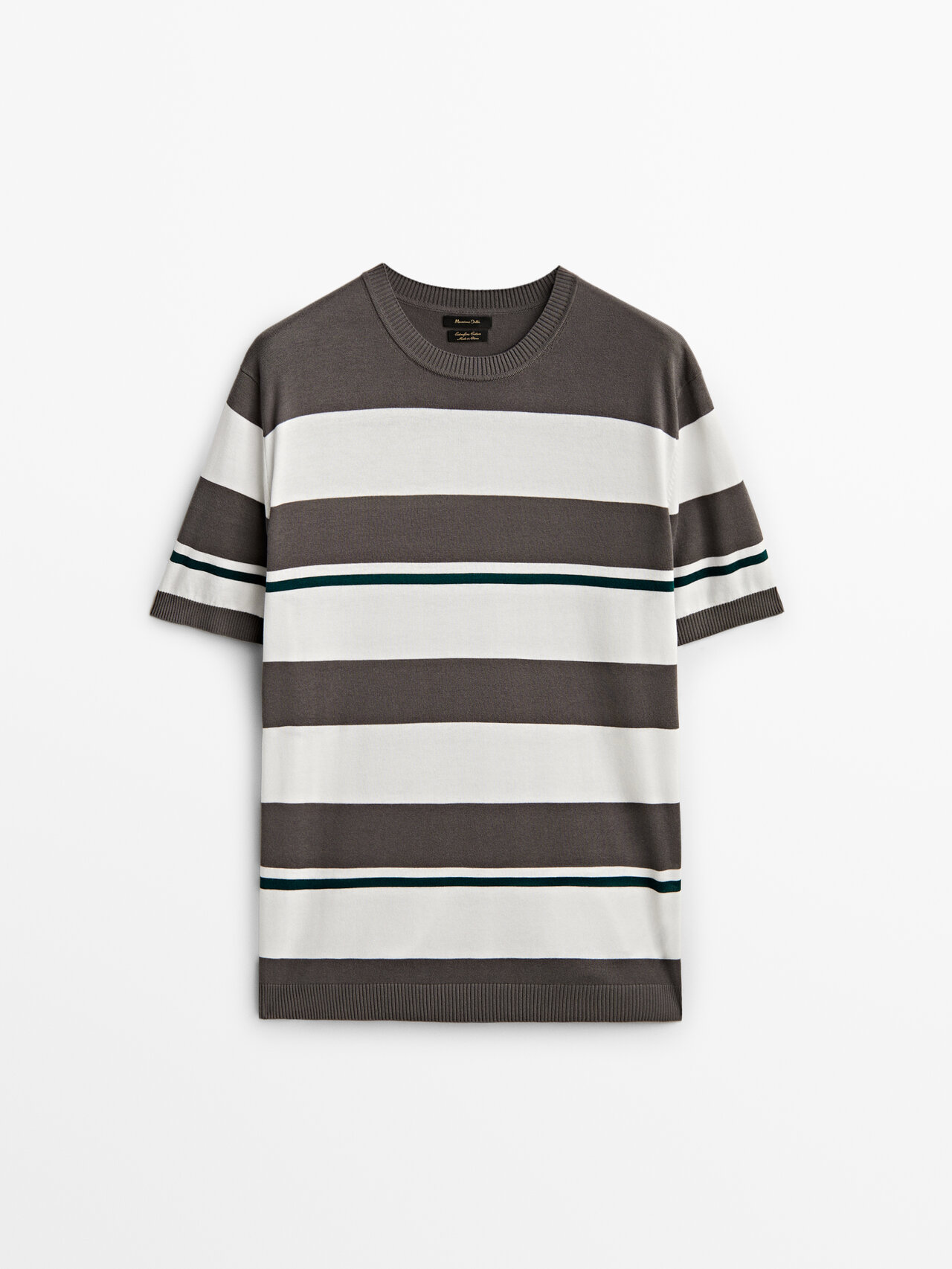 Massimo Dutti Striped Cotton Knit T-shirt In Medium Grey ModeSens
