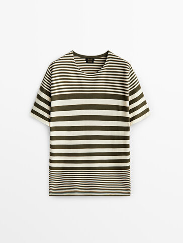 Strikket, kortermet T-skjorte med striper